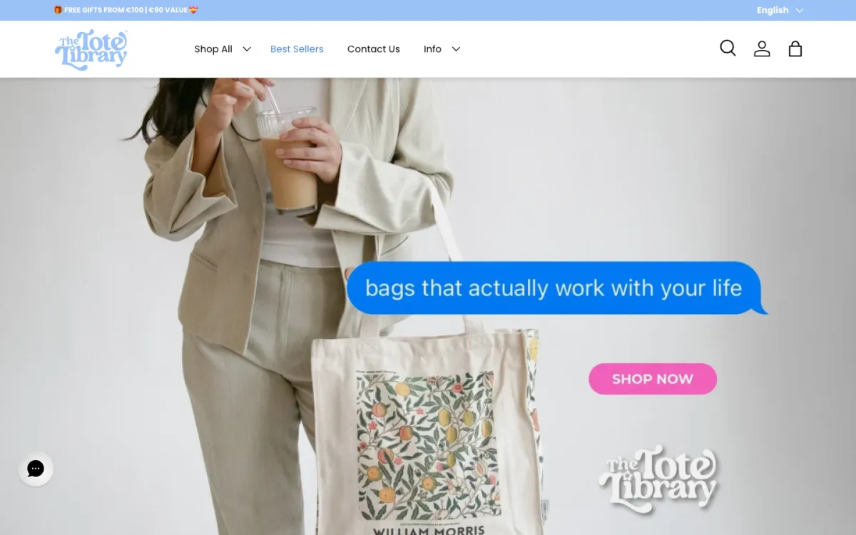 Startseite des Onlineshops The Tote Library